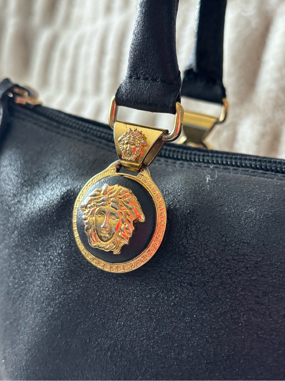 Gianni Versace VTG Black Leather Shoulder Bag w/Medusa Accents, *READ BELOW!* - Picture 8 of 14